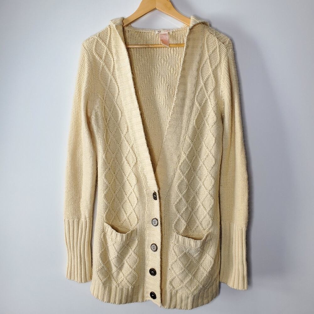 Tulle hooded cream chunky knit fisherman sweater in Excellent condition